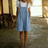 Clara | Vintage Washed Soft Cotton Feel Denim Short Overall Ανοιχτό μπλε