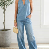 Ιβυ | Vintage Washed Soft Denim-Look Δίδυμο Σετ